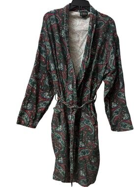 Men’s Vintage J. Crew Green and Red Paisley Shawl-Collar Robe